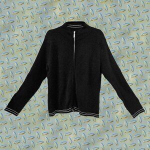 Faded Glory Black Stretch Knit Zip Up Sweater - L (12/14)